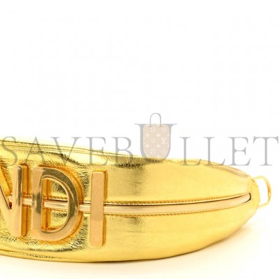 FENDI LAMINATED CRAQUELE LAMBSKIN SMALL FENDIGRAPHY HOBO GOLD (27*23*10cm)