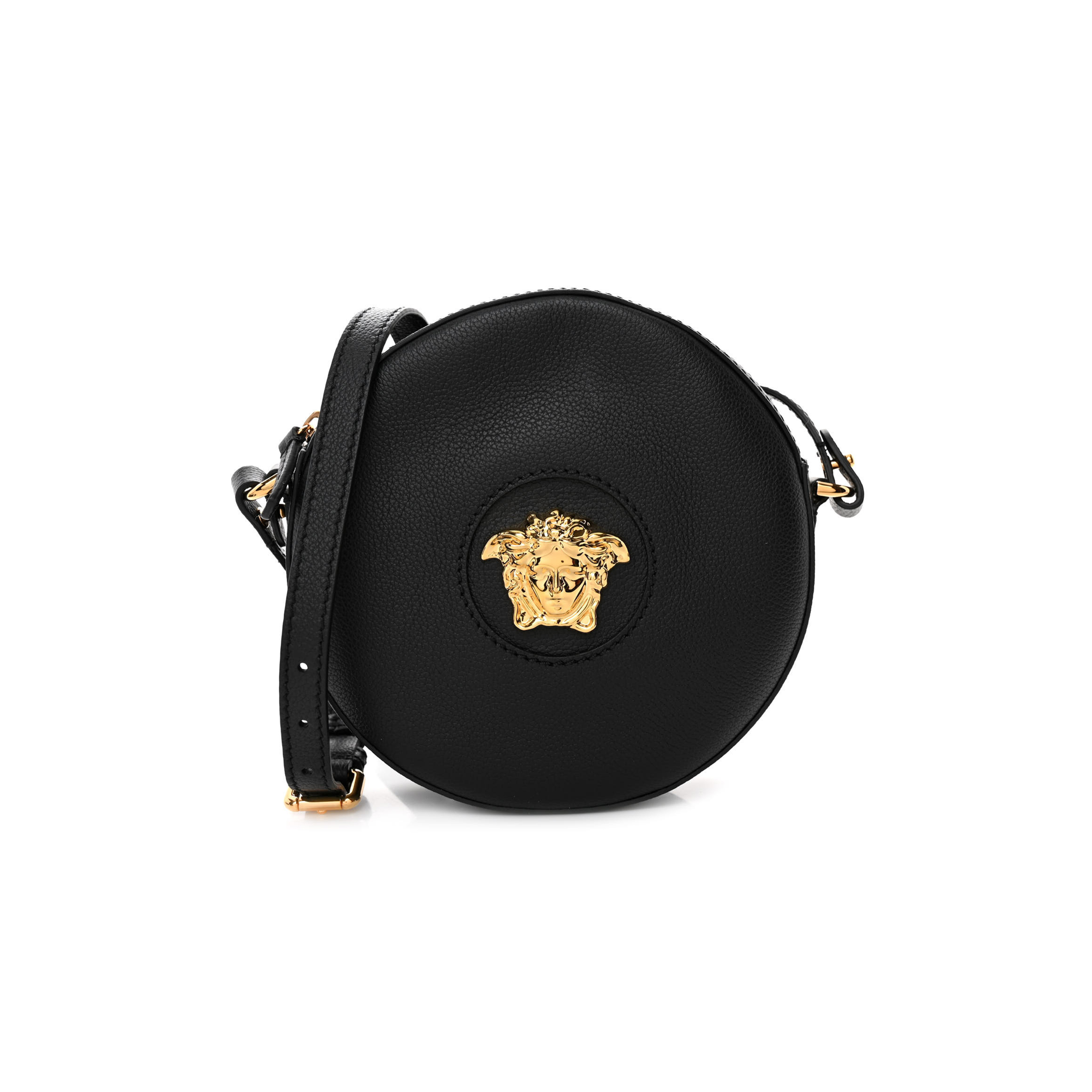 VERSACE CALFSKIN LA MEDUSA ROUND CAMERA BAG BLACK (18*18*5cm)