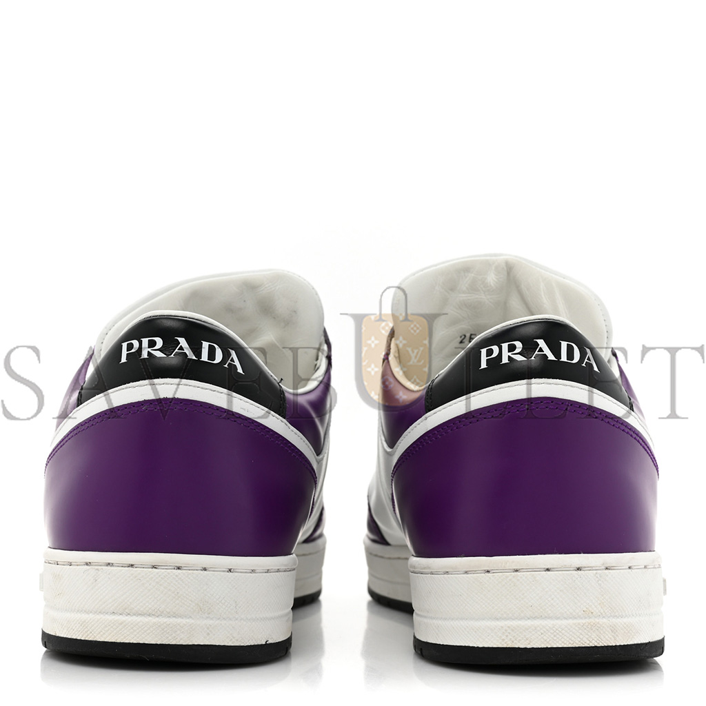 PRADA VITELLO ROIS METAL TRIANGLE LOGO MENS DOWNTOWN LOW TOP SNEAKERS 8 WHITE CICLAMINO