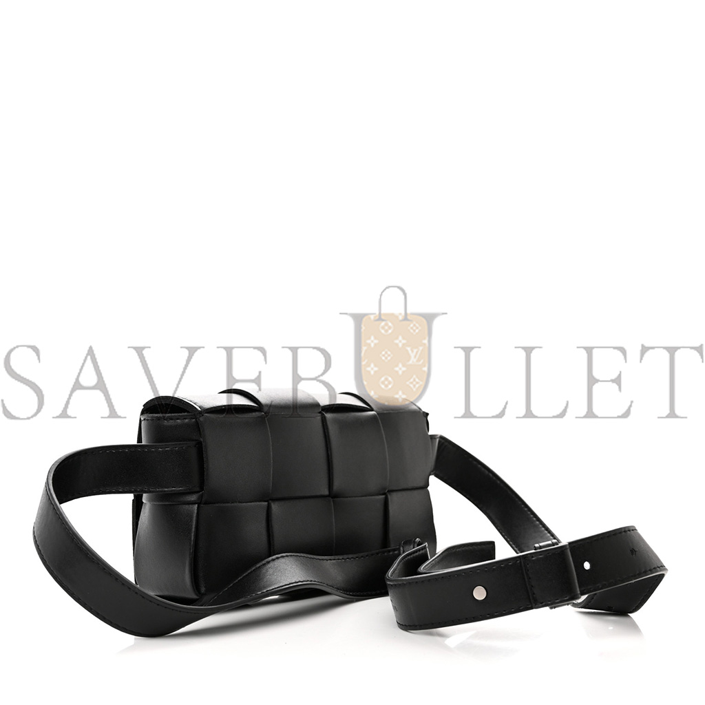 BOTTEGA VENETA NAPPA MAXI INTRECCIO THE BELT CASSETTE BAG BLACK (18*5*10cm)