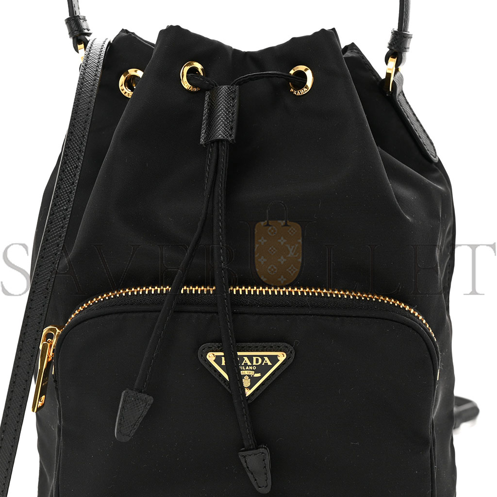 PRADA RE-NYLON DUET DRAWSTRING SHOULDER BAG BLACK (23*18*11cm)