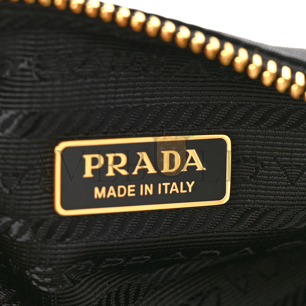 PRADA TESSUTO NYLON BRUSHED CALFSKIN RE-EDITION 2002 SHOULDER BAG BLACK (24*11*6cm)