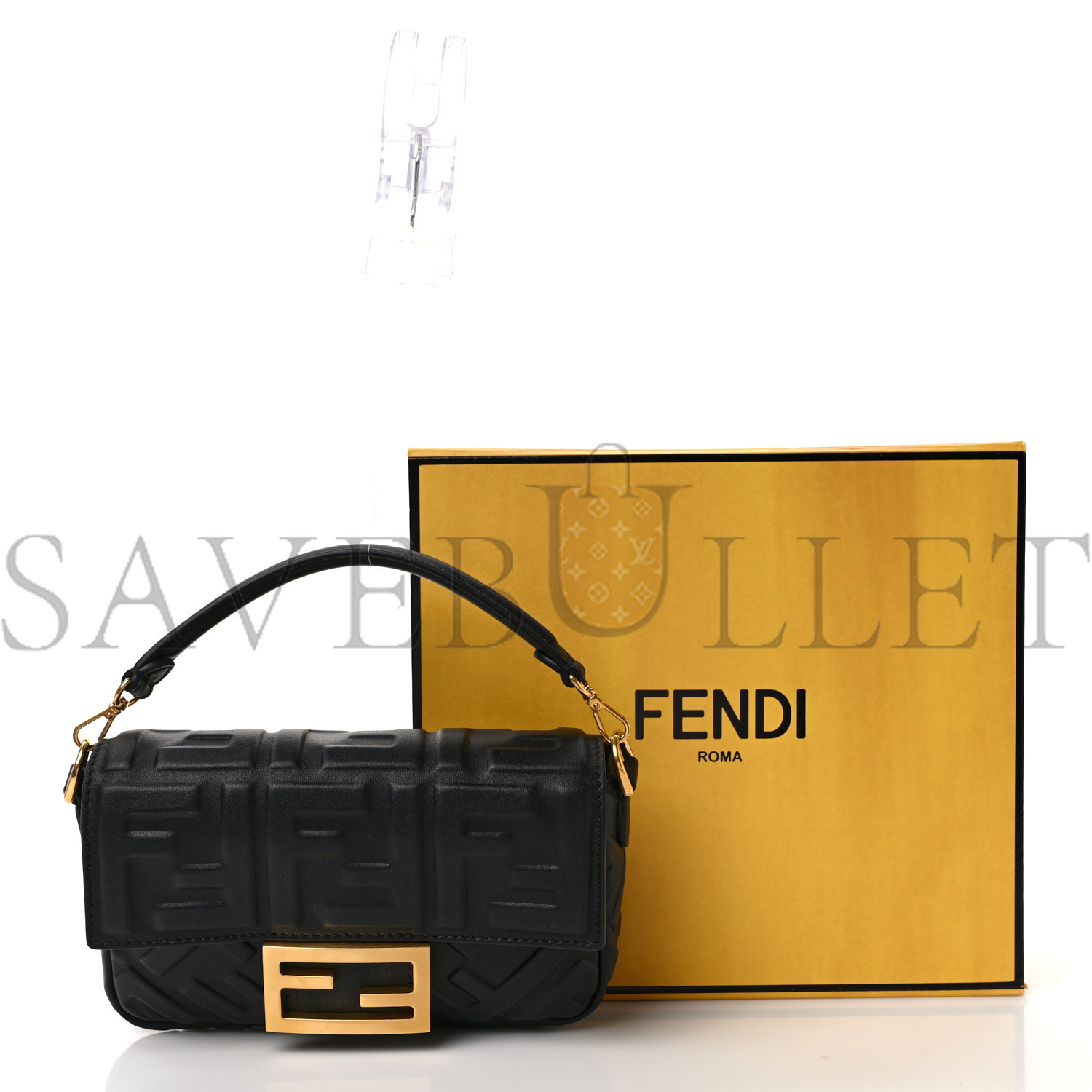 FENDI NAPPA FF 1974 EMBOSSED MINI BAGUETTE BLACK (18*12*4cm)