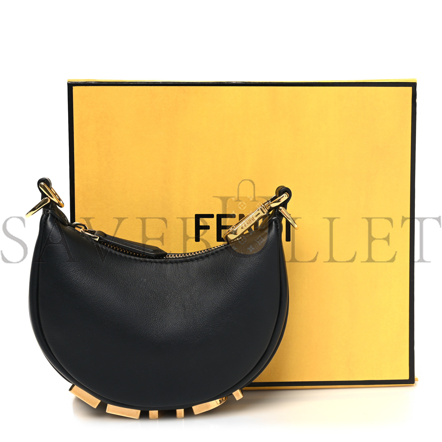 FENDI VITELLO GRACE MATTE NANO FENDIGRAPHY HOBO CHARM BLACK (15*10*5cm)