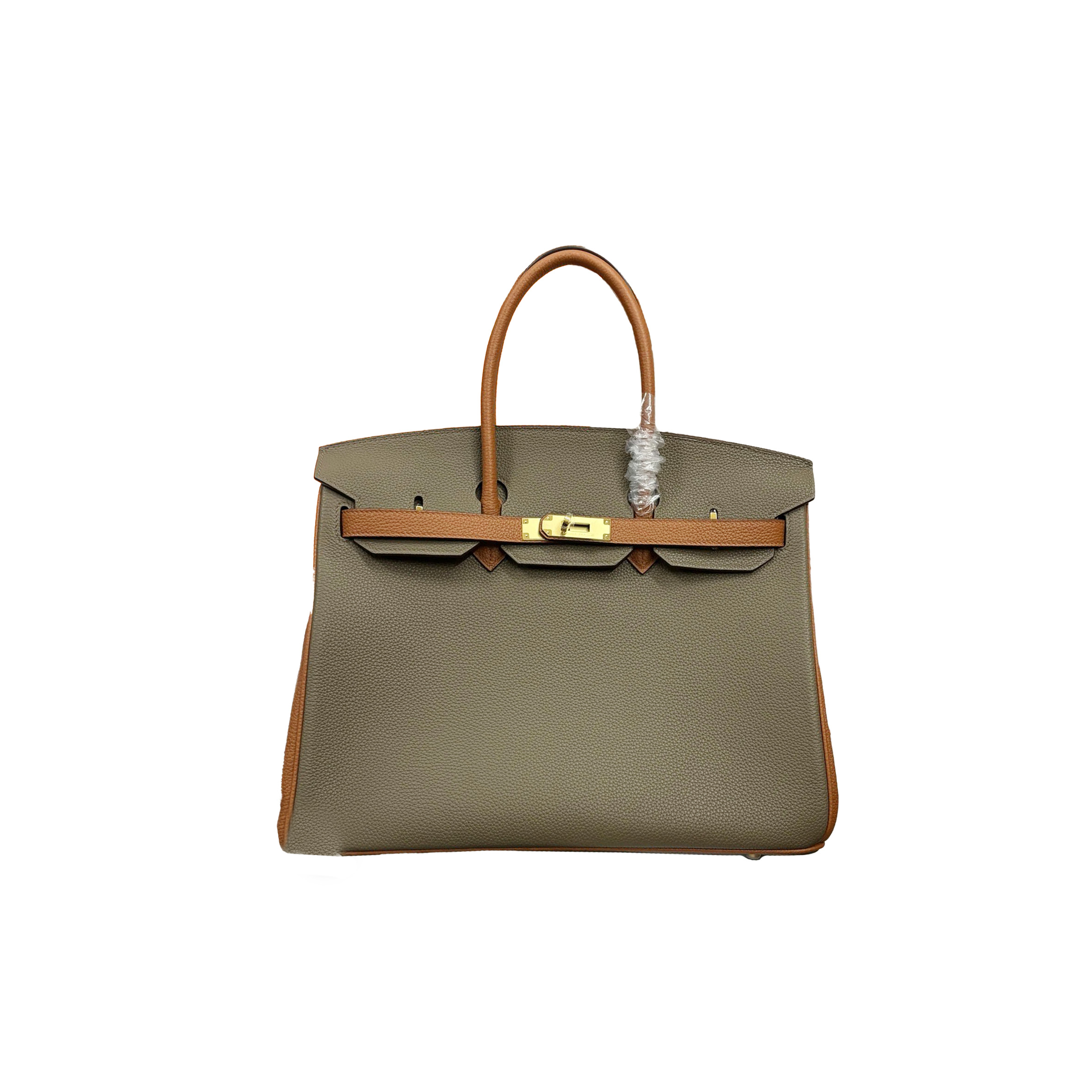 HERMES MASTER BIRKIN 35 CLEMENCE LEATHER ELEPHANT GREY WITH BROWN GOLD BUCKLE BK25C6EPGPO (35*25*18cm)