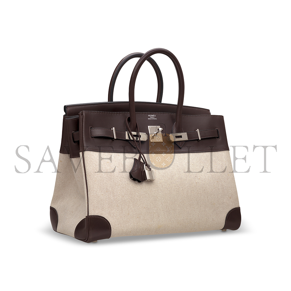 HERMES MASTER BIRKIN 35 EBONY EVERCALF CALFSKIN AND CANVAS BAG 8023220073 (35*24*18cm)