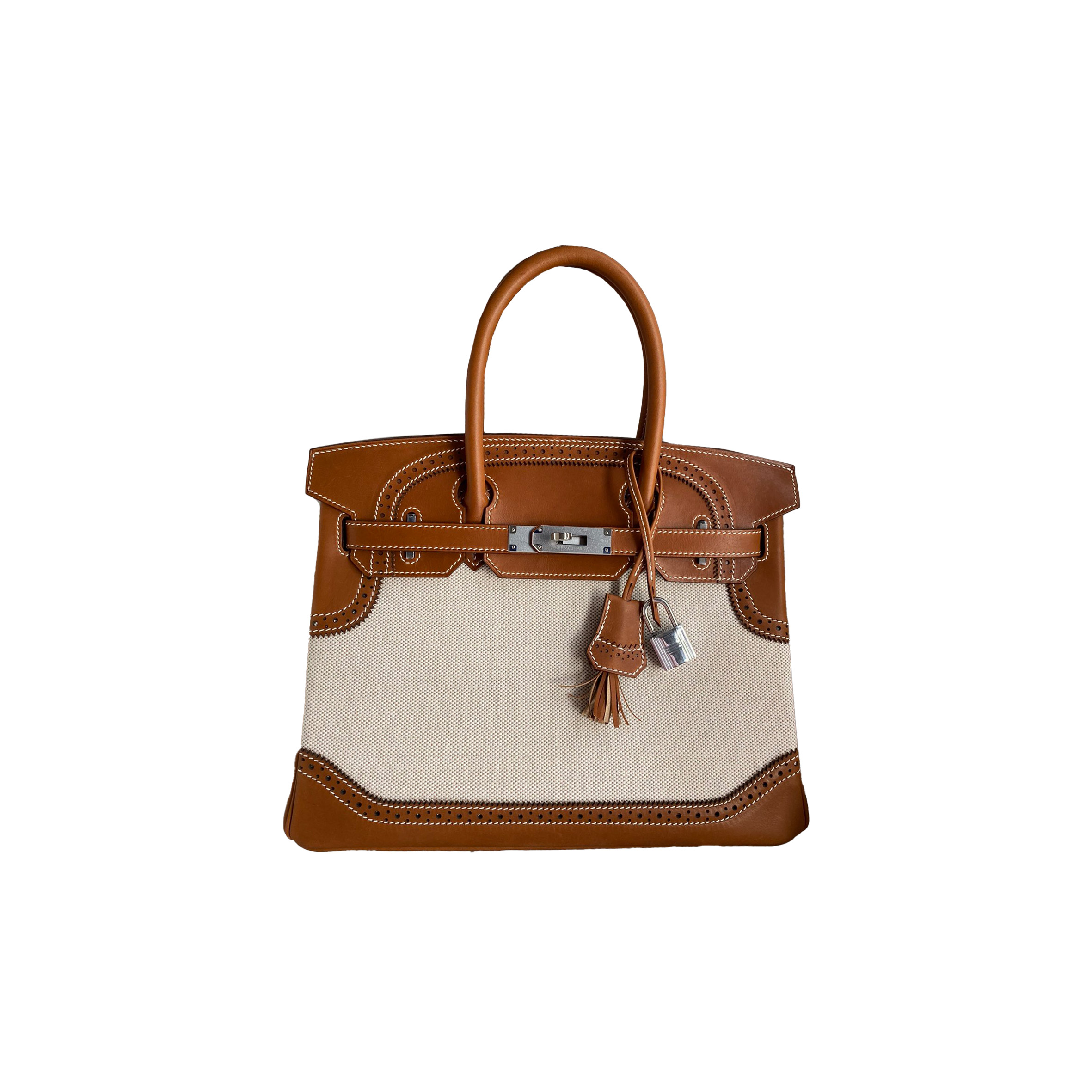 HERMES MASTER BIRKIN 30 SADDLE LEATHER AND DENSE WOVEN FABRIC GOLDEN BROWN BAG 7778852415 (30*22*15cm)