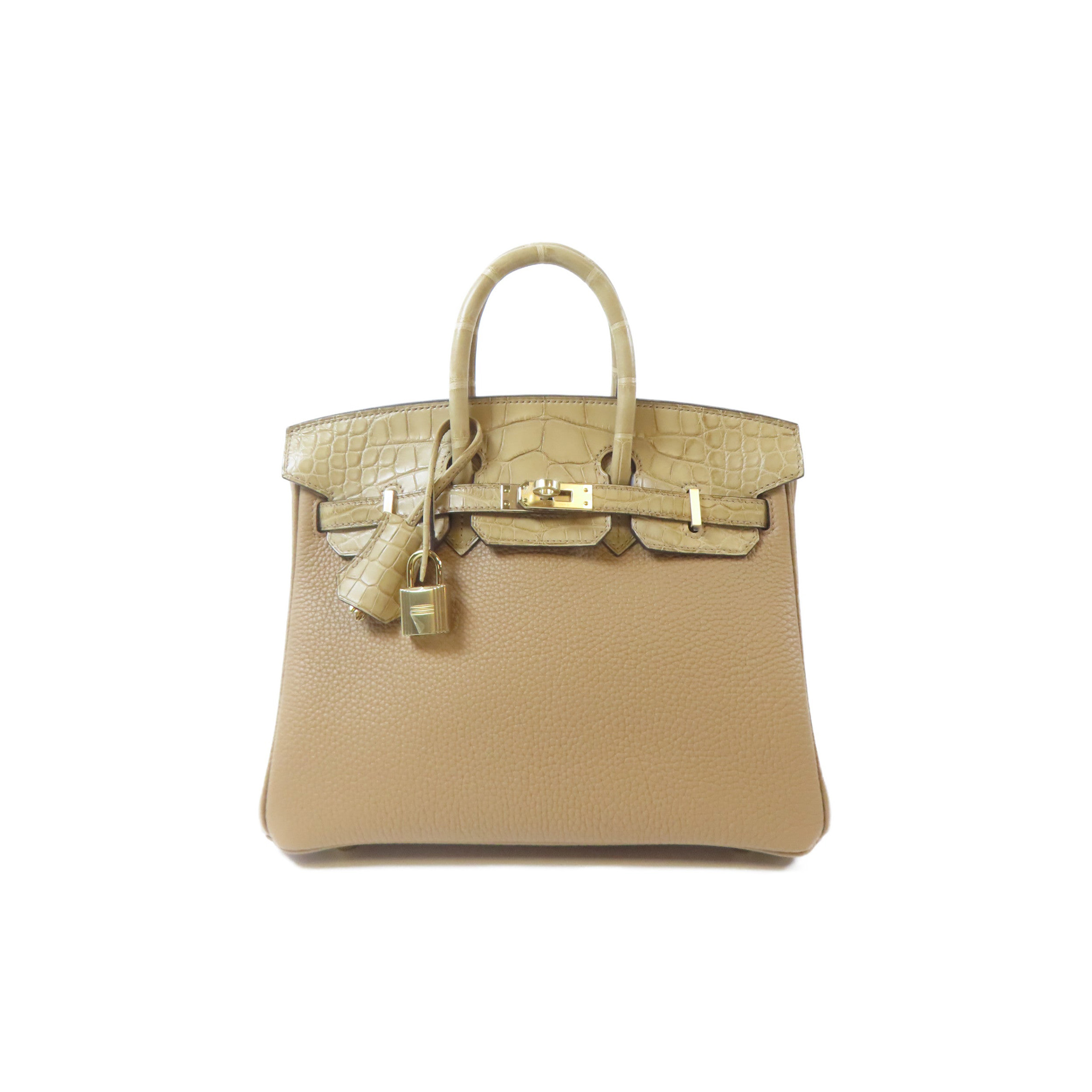 HERMES MASTER BIRKIN 25 CROCODILE LEATHER TOUCH GOLD BUCKLE TOTE BAG 2181100068898 (25*19*13cm)