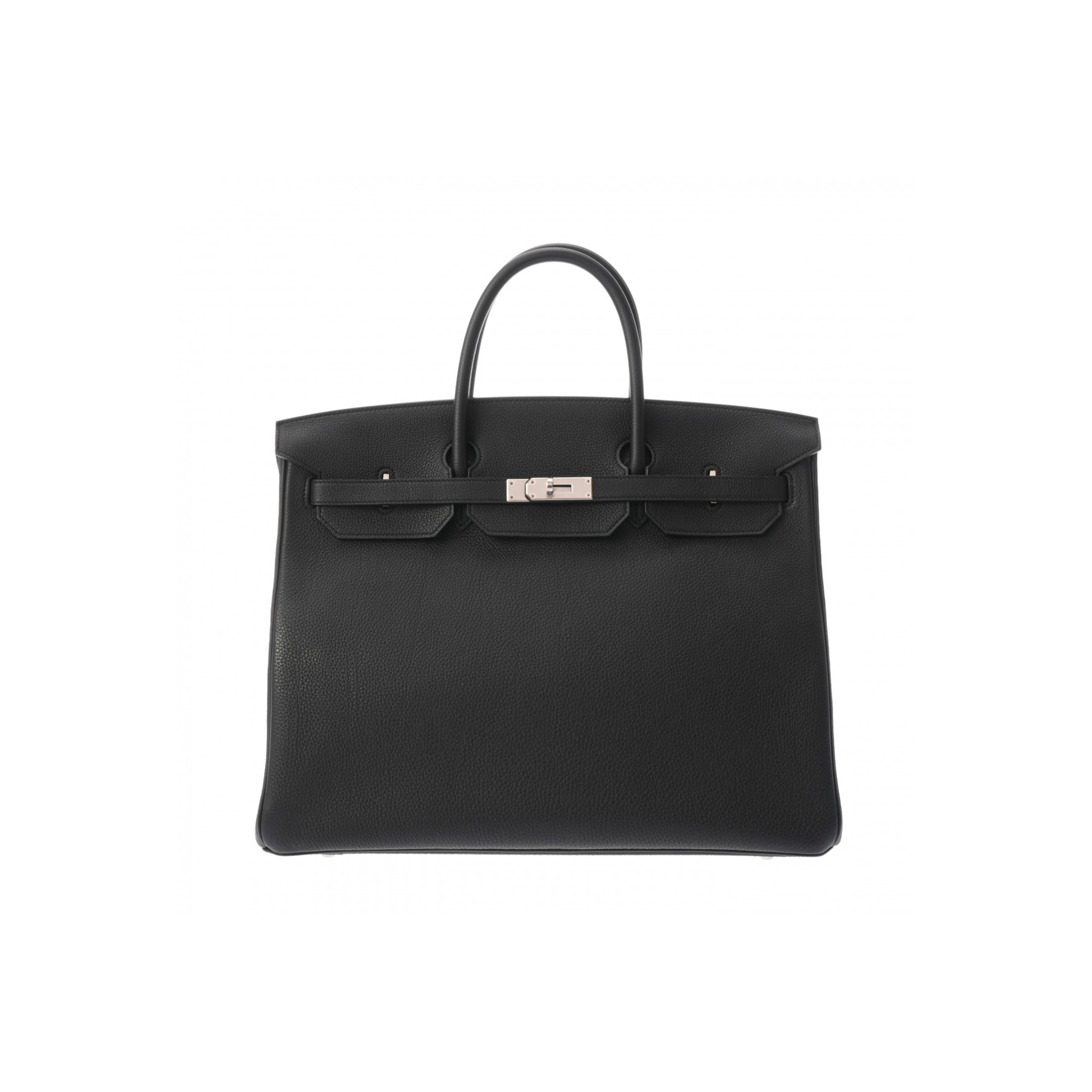 HERMES BIRKIN 40 89 NOIR BLACK LEATHER SILVER BUCKLE BAG 635330 (40*30*21cm)