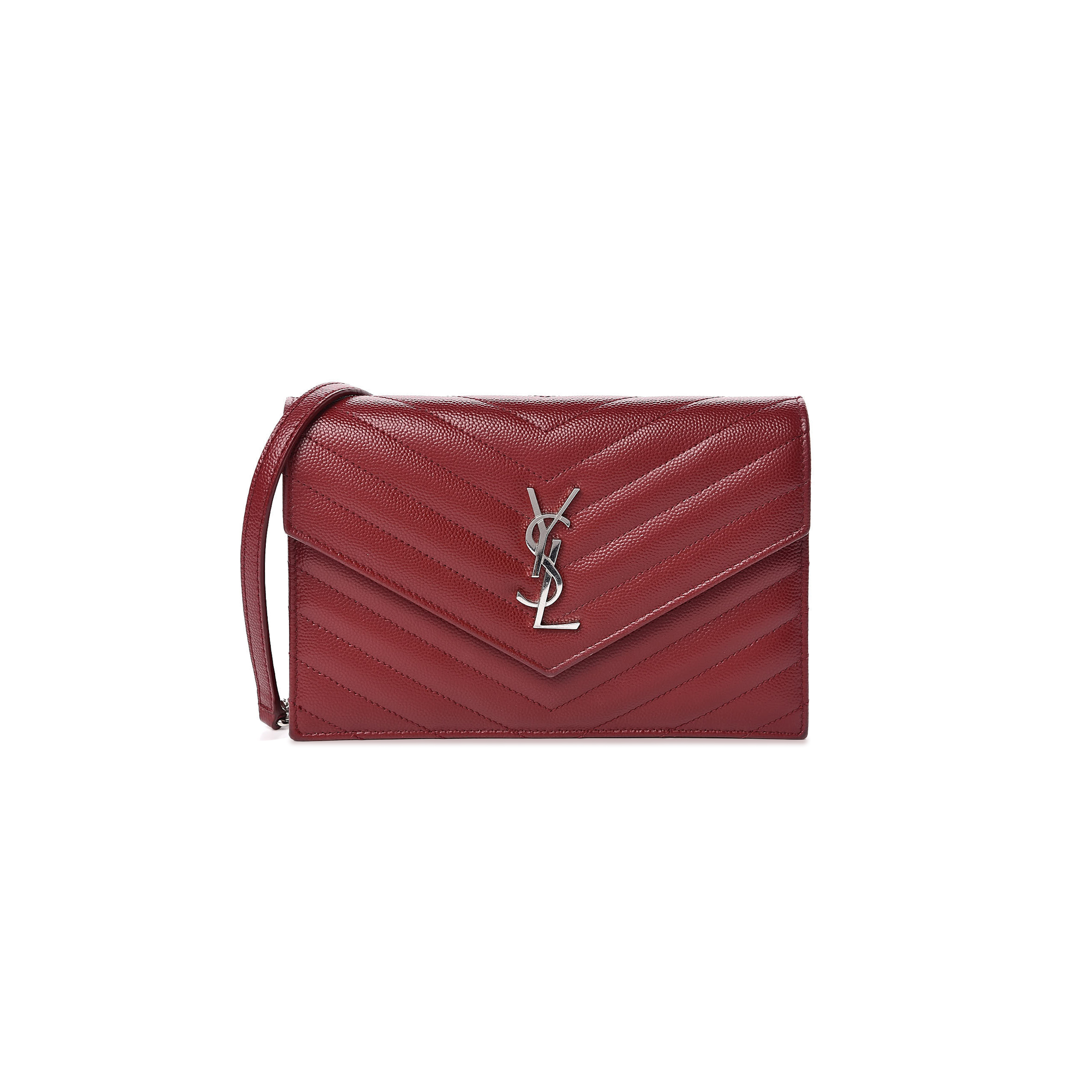 YSL CASSANDRE MATELASSÉ ENVELOPE CHAIN WALLET IN GRAIN DE POUDRE EMBOSSED LEATHER 695108462551 (19*12.5*3.5cm)