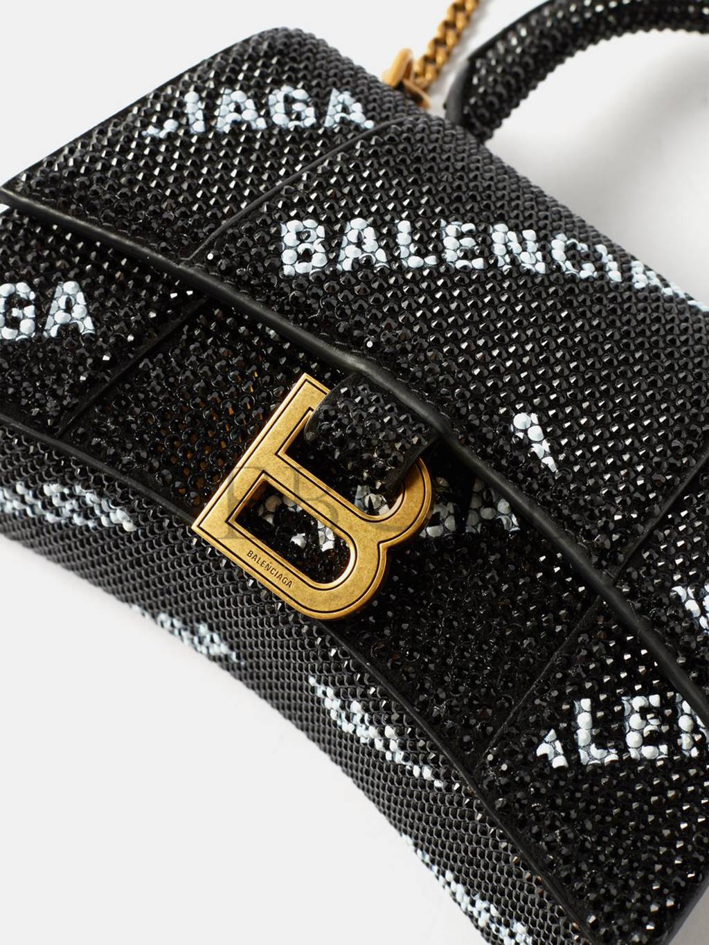 BALENCIAGA BLACK HOURGLASS XS CRYSTAL-EMBELLISHED HANDBAG MATCHESFASHION US (19*12*6.6cm)