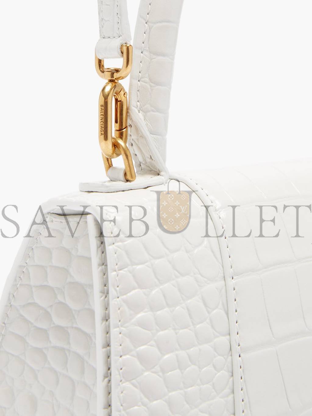 BALENCIAGA WHITE HOURGLASS S CROCODILE-EFFECT LEATHER BAG  MATCHESFASHION US (22.5*15*10cm)