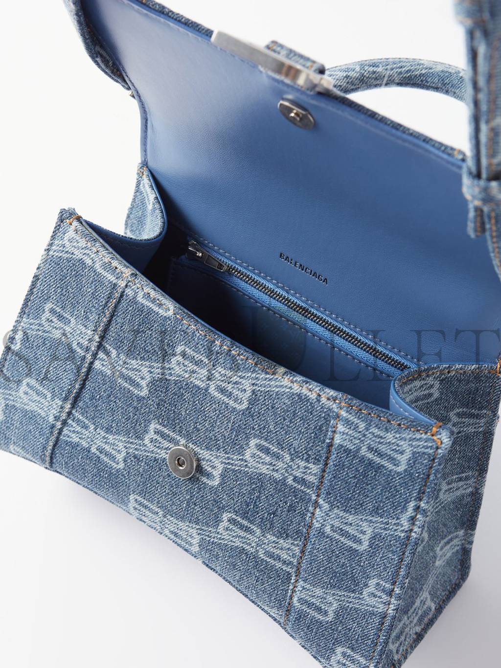 BALENCIAGA BLUE HOURGLASS MONOGRAMMED DENIM BAG MATCHESFASHION US (22.5*13.4*9.5cm)