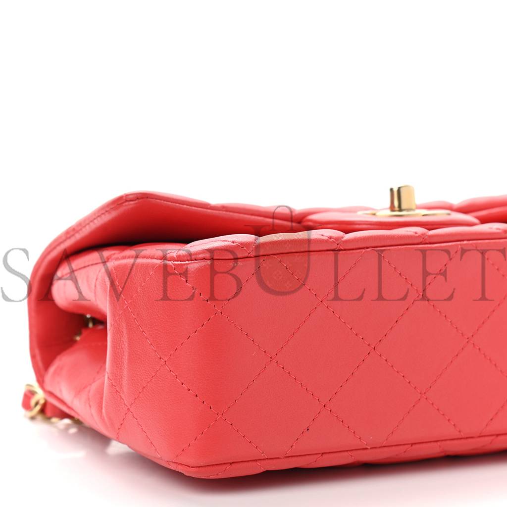 CHANEL LAMBSKIN QUILTED MINI RECTANGULAR FLAP RED (20*12*6cm)