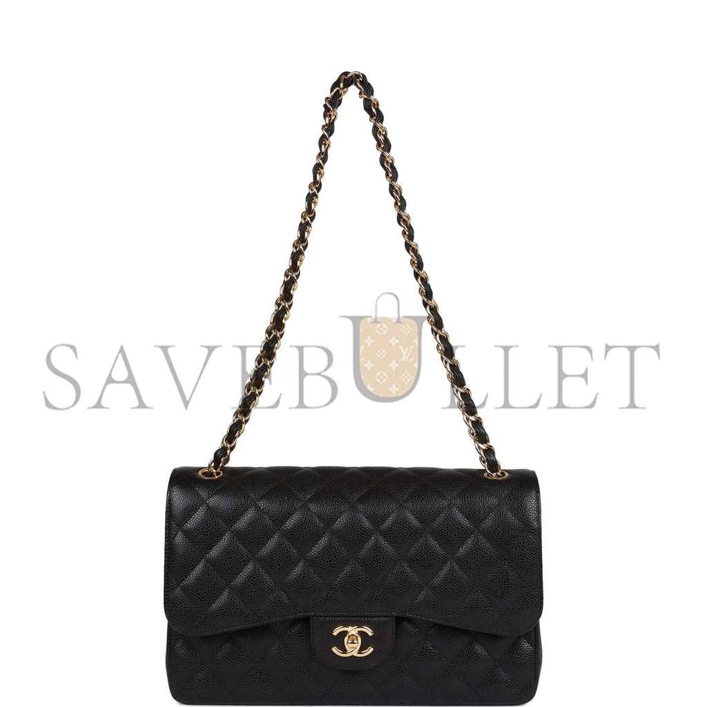 CHANEL JUMBO CLASSIC DOUBLE FLAP BAG BLACK CAVIAR GOLD HARDWARE (30*20*9cm)