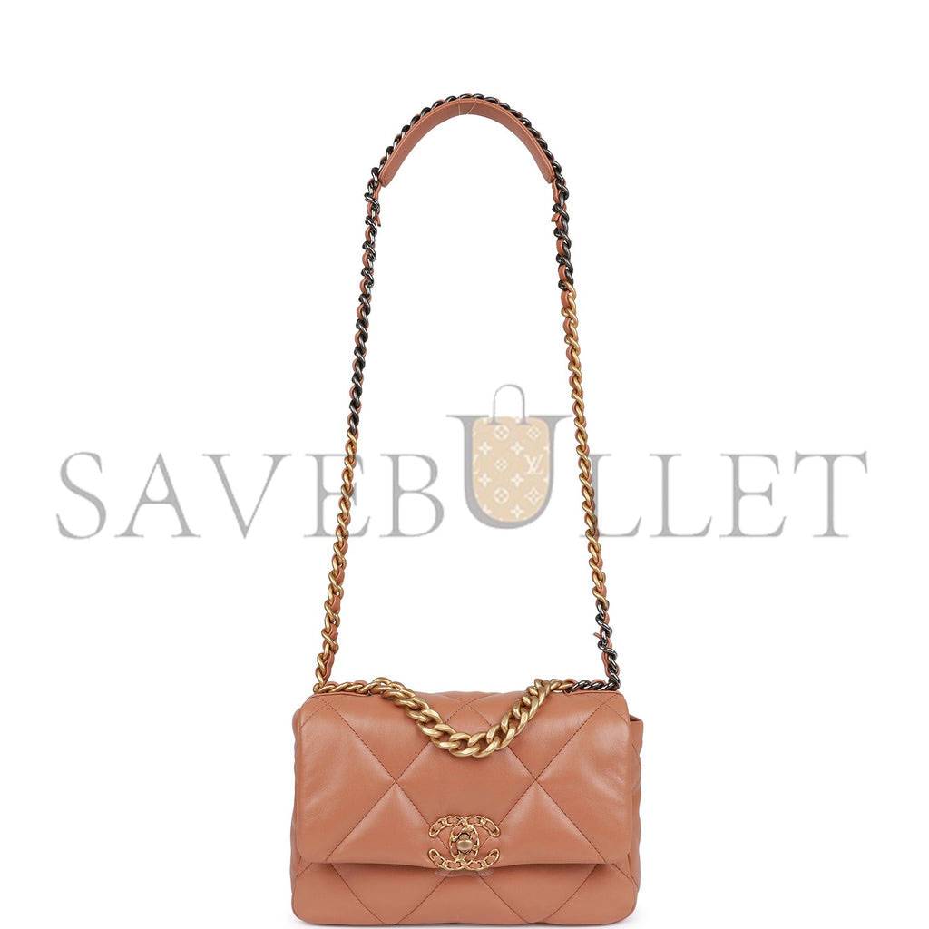 CHANEL MEDIUM 19 FLAP BAG CARAMEL CALFSKIN MIXED HARDWARE (25*16*9cm)