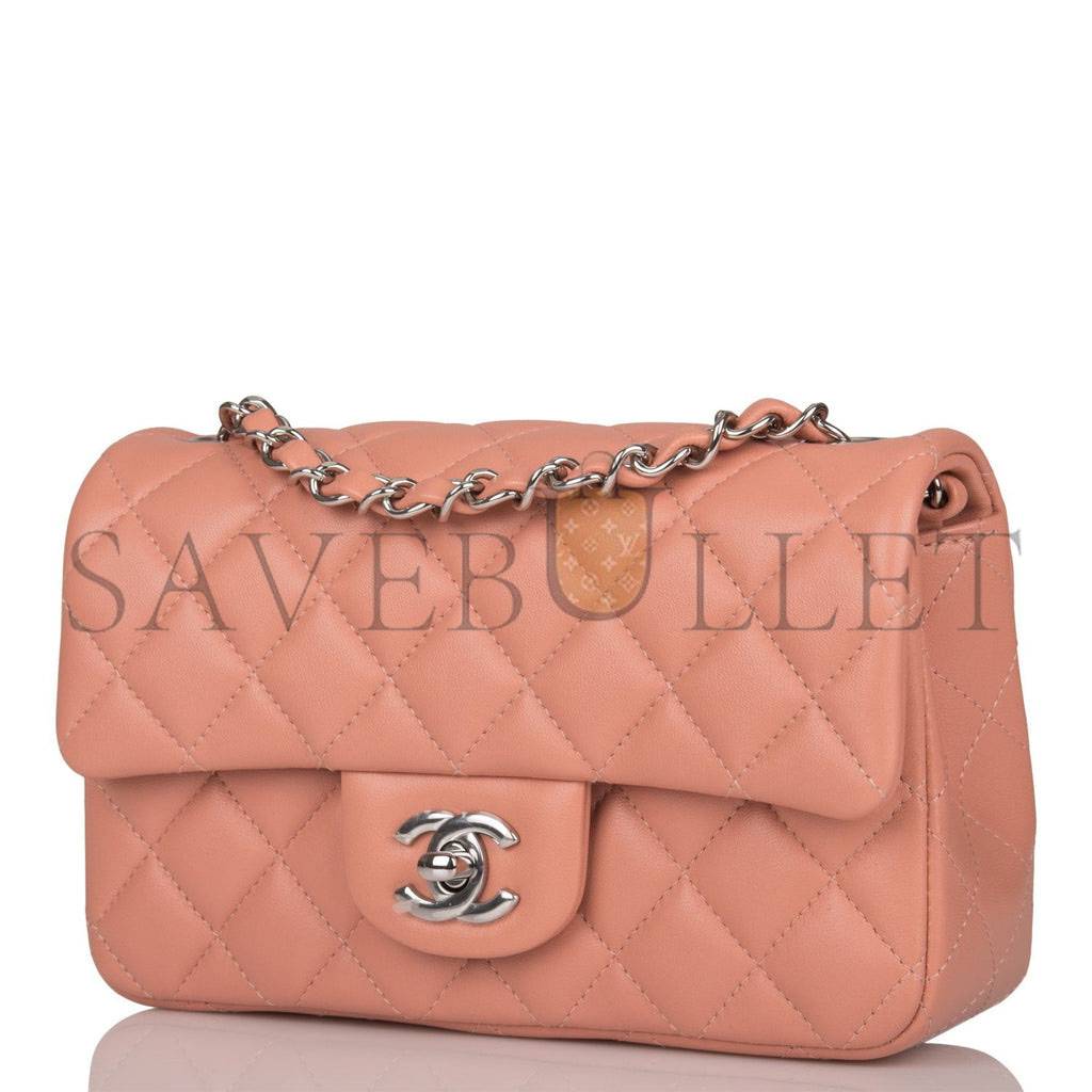 CHANEL MINI RECTANGULAR FLAP BAG ROSE LAMBSKIN SILVER HARDWARE (20*13*6cm)