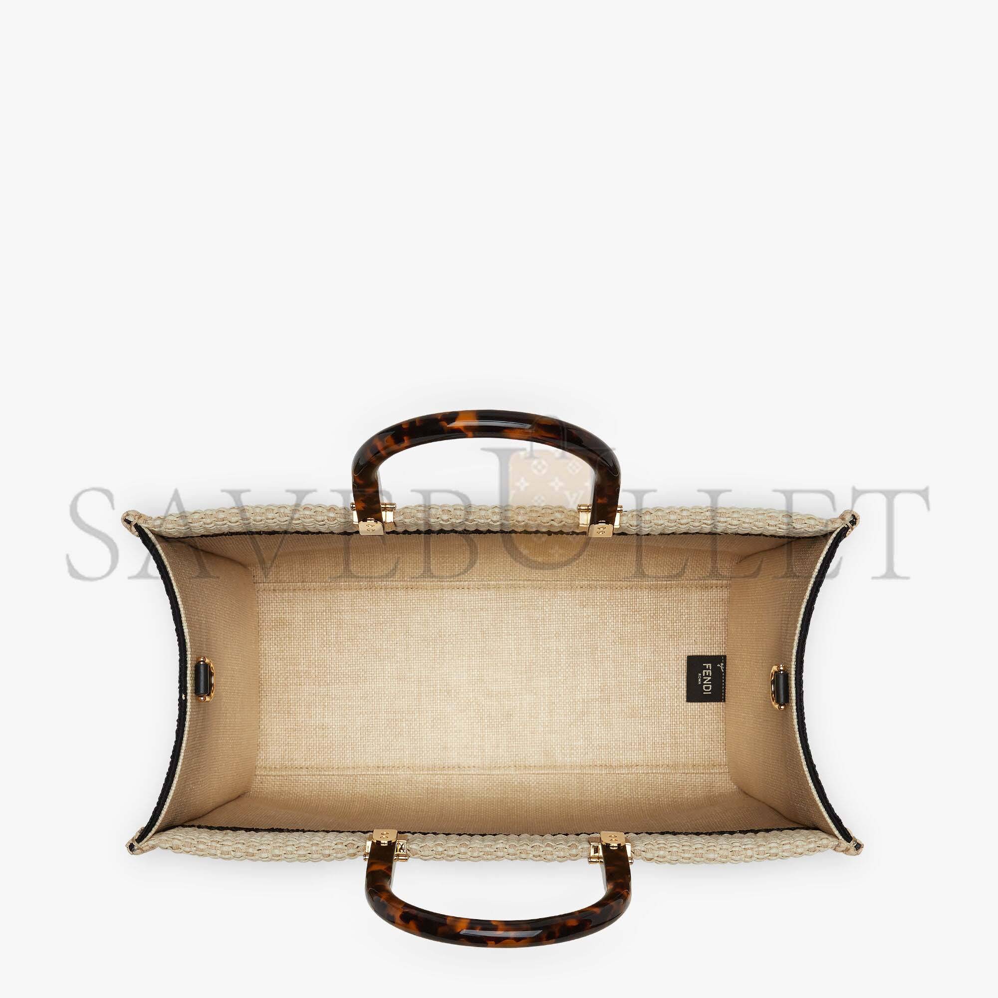 FENDI SUNSHINE MEDIUM - BEIGE AND BLACK STRAW SHOPPER 8BH386AKRPF1CBX (35*31*17cm)