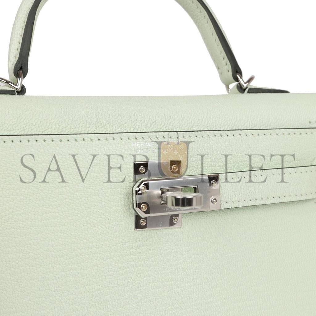 HERMES MINI KELLY SELLIER 20 VERT FIZZ CHEVRE PALLADIUM HARDWARE (19*12*5.5cm)