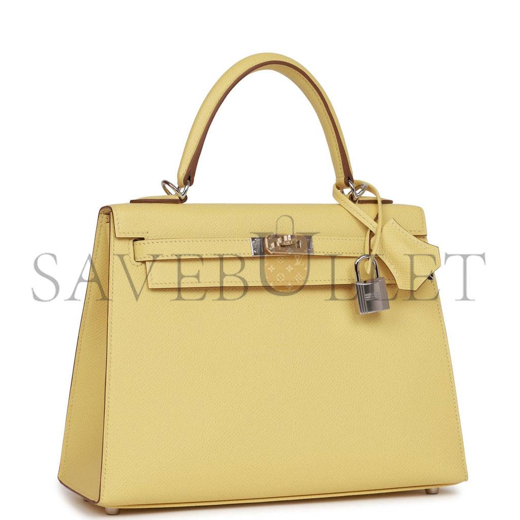 HERMES KELLY SELLIER 25 JAUNE POUSSIN EPSOM PALLADIUM HARDWARE   (25*17*7cm)