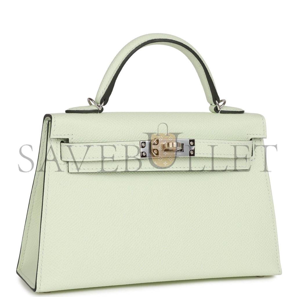 HERMES MINI KELLY SELLIER 20 VERT FIZZ EPSOM PALLADIUM HARDWARE (19*12*5.5cm)