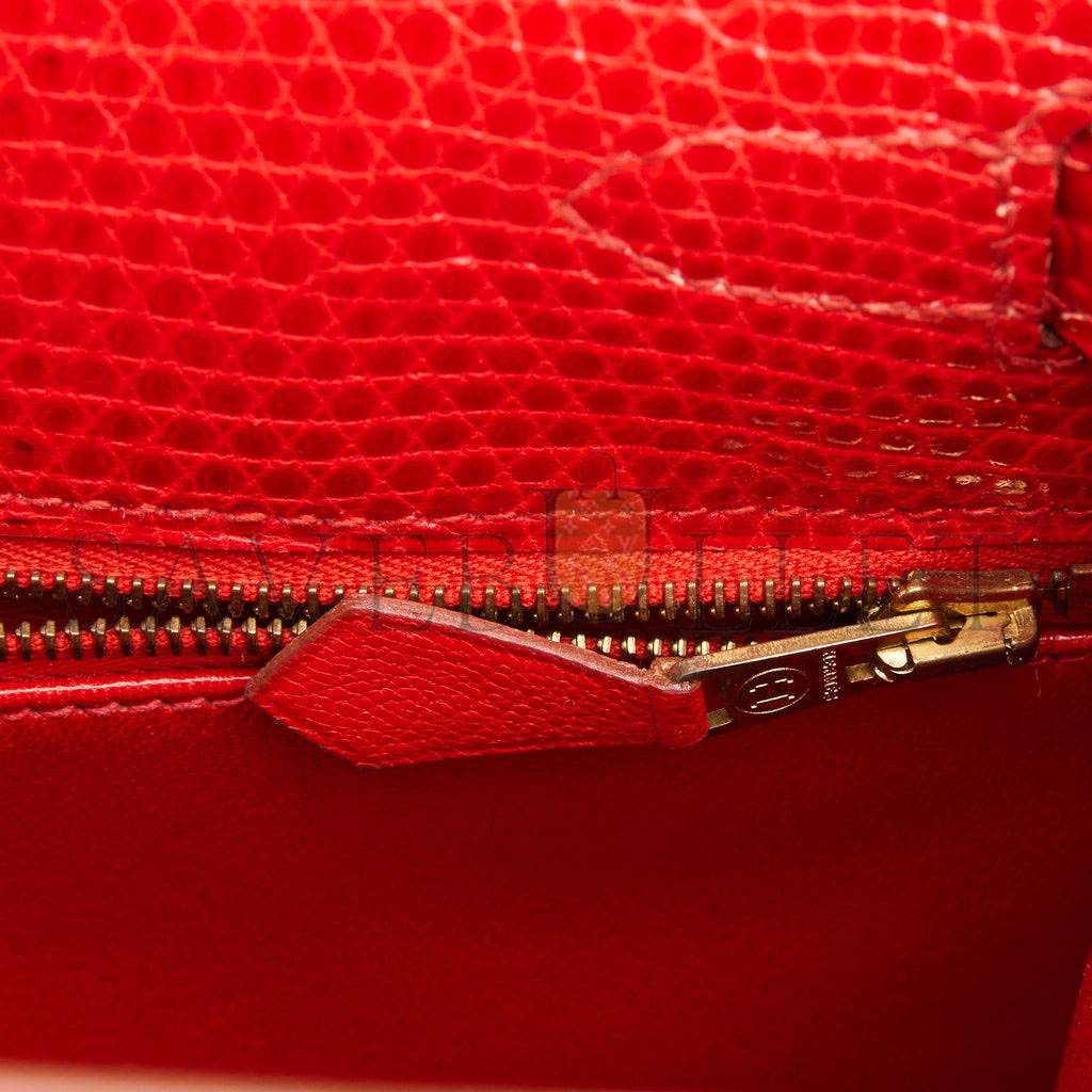 HERMES KELLY SELLIER 28 ROUGE VIF LIZARD NILOTICUS GOLD HARDWARE (28*22*10cm)