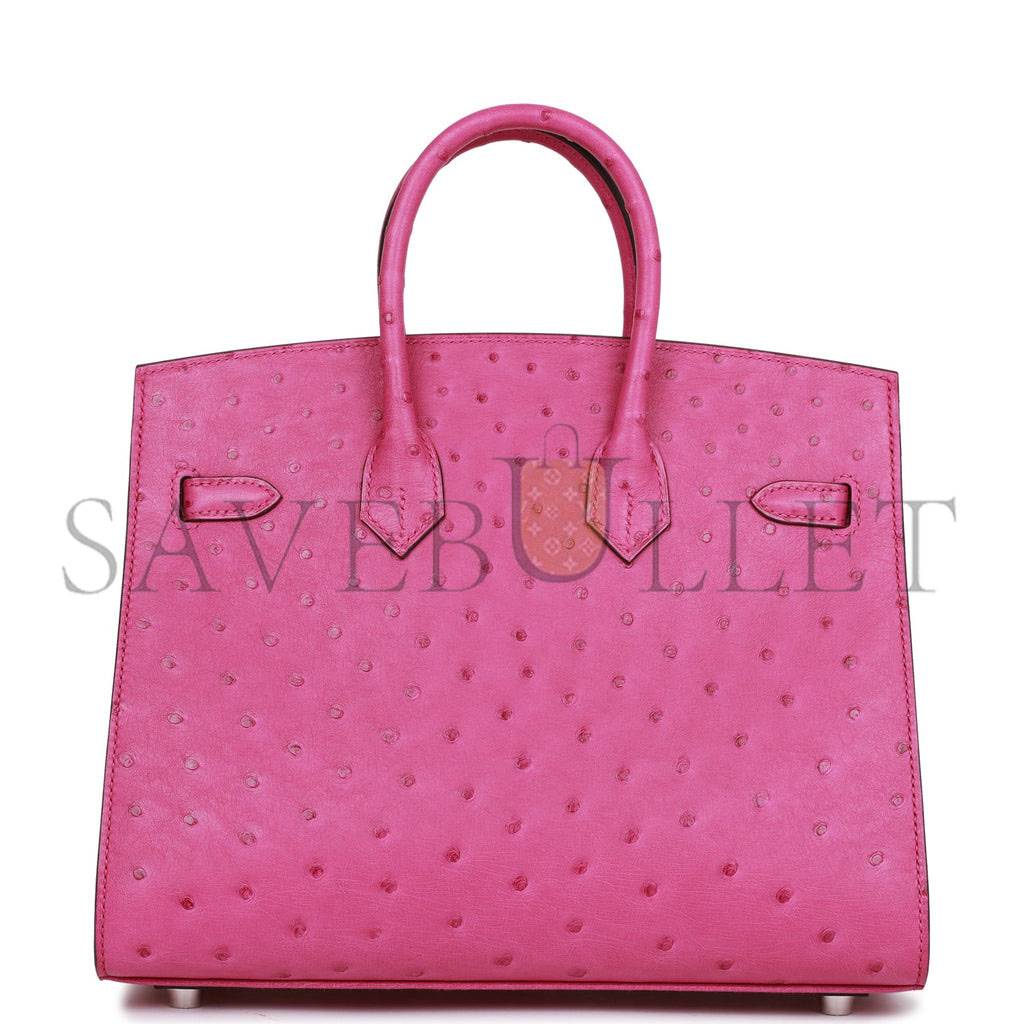 HERMES BIRKIN SELLIER 25 ROSE POURPRE OSTRICH PALLADIUM HARDWARE HANDMADE (25cm)