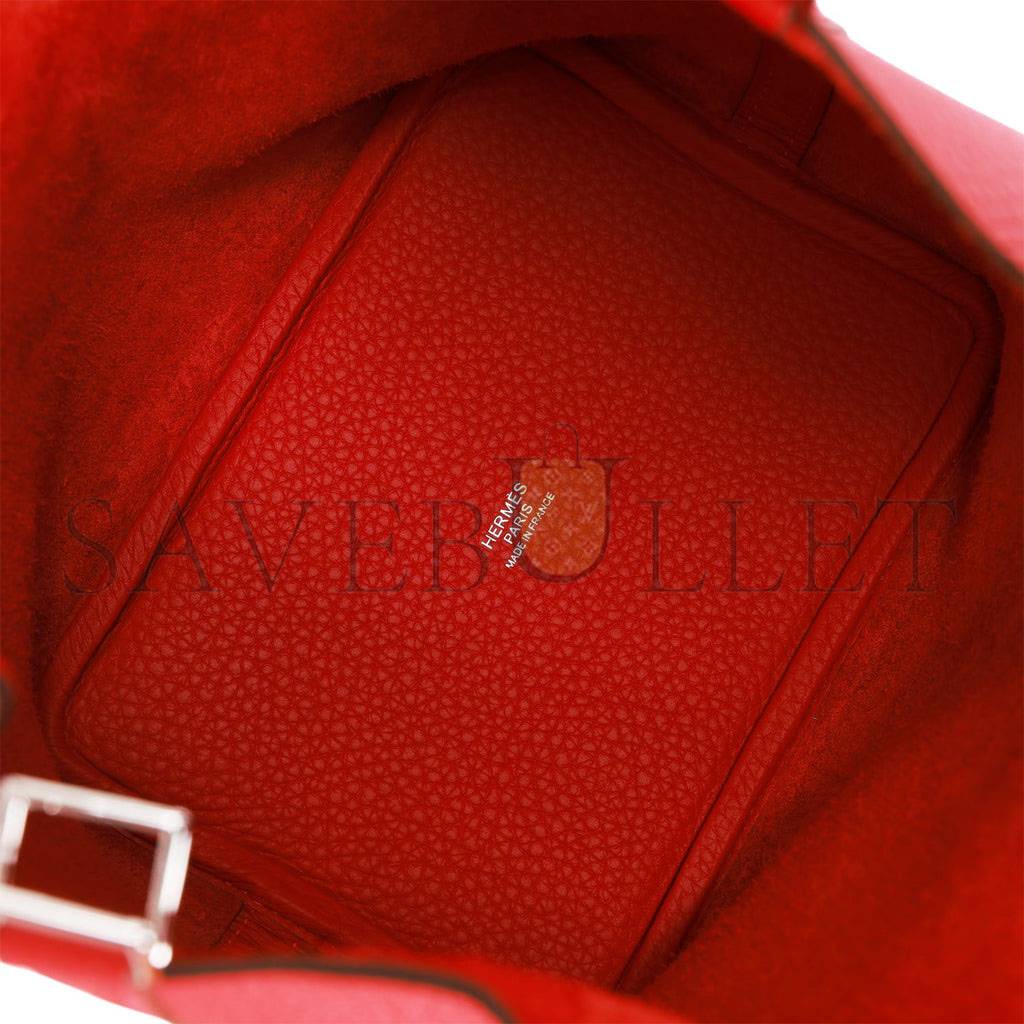 HERMES PICOTIN LOCK 18 VERMILLION CLEMENCE PALLADIUM HARDWARE (18*13*18cm)