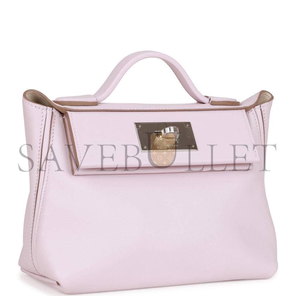 HERMES MINI 2424 BAG MAUVE PALE VERSO EVERCOLOR AND SWIFT PALLADIUM HARDWARE (23*17*11cm)