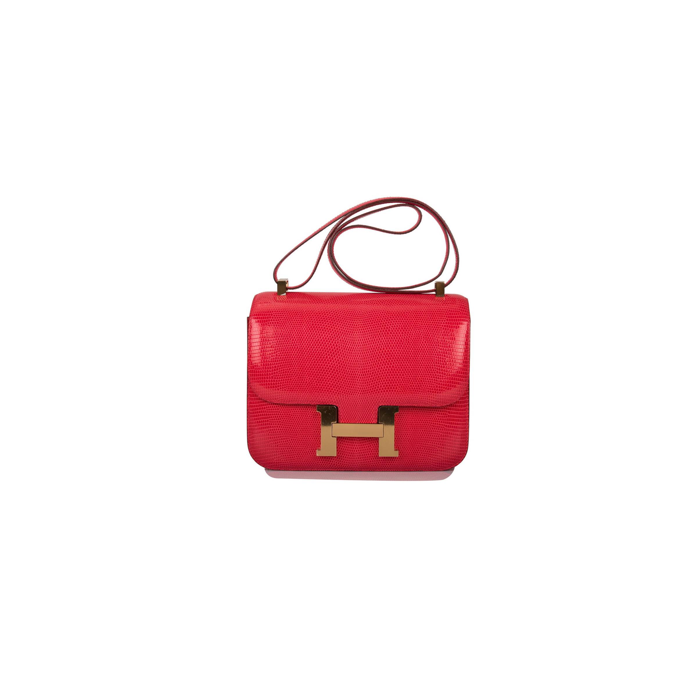 HERMES CONSTANCE 24 ROUGE EXOTIQUE LIZARD NILOTICUS GOLD HARDWARE (24cm)