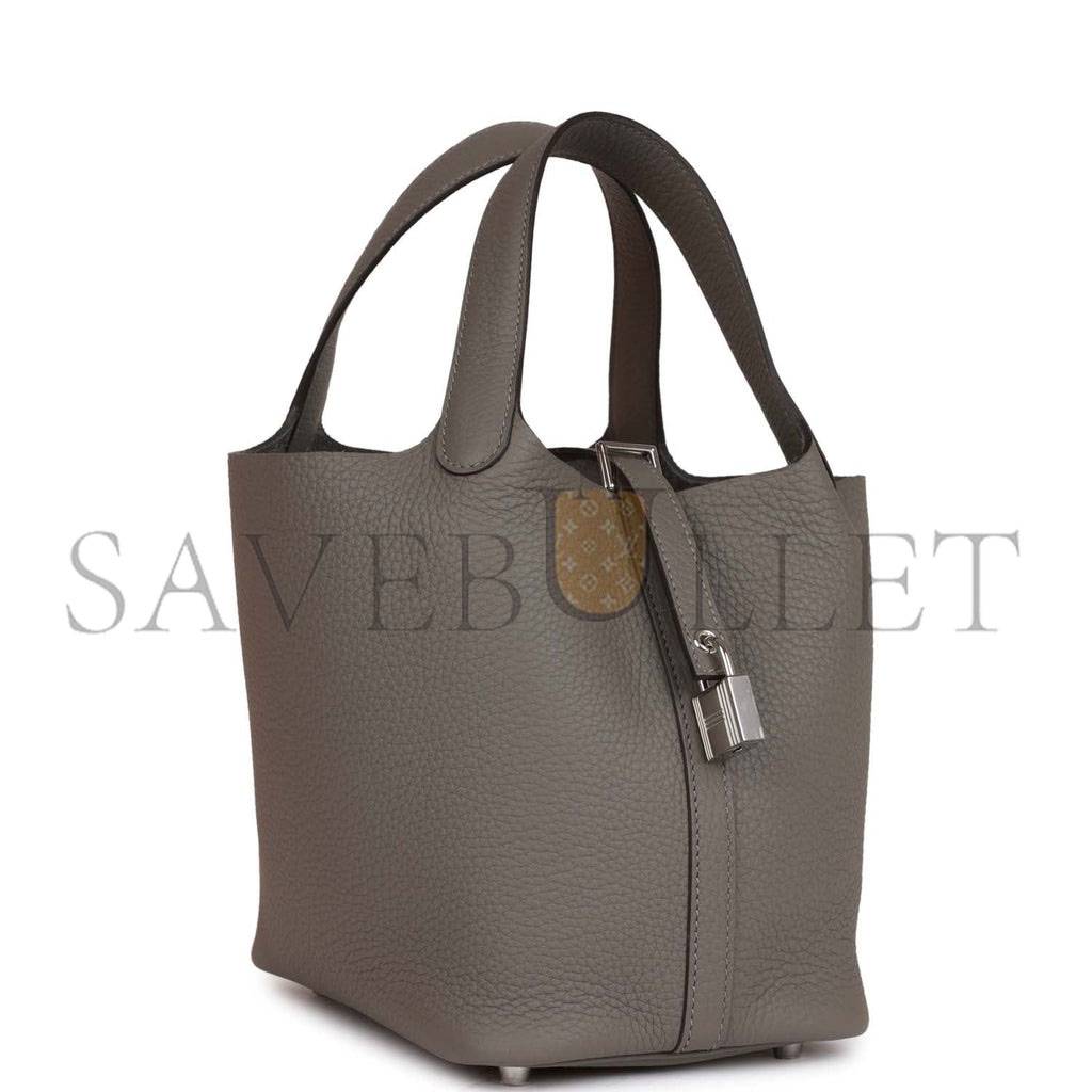 HERMES PICOTIN LOCK 18 GRIS MEYER CLEMENCE PALLADIUM HARDWARE (18*13*18cm)