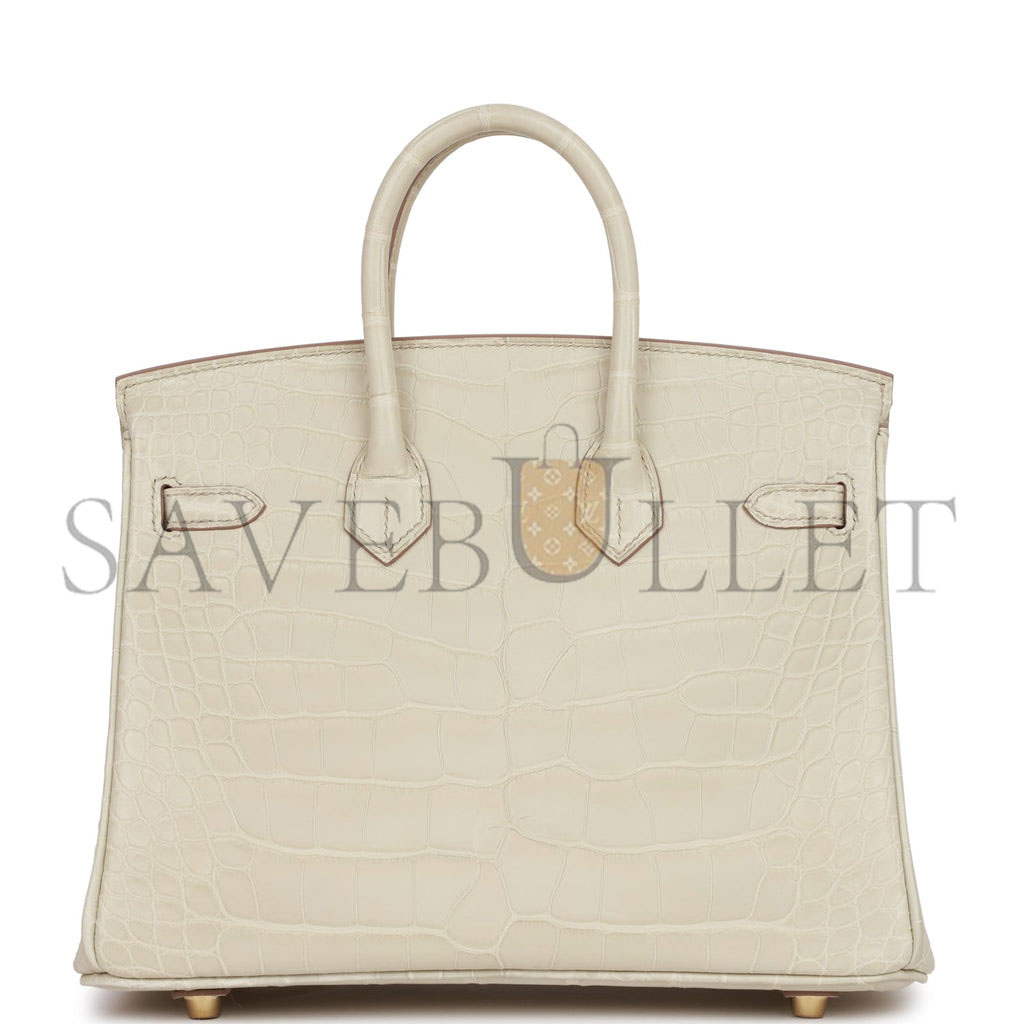 HERMES BIRKIN 25 BETON MATTE ALLIGATOR GOLD HARDWARE HANDMADE (25*19*12cm)