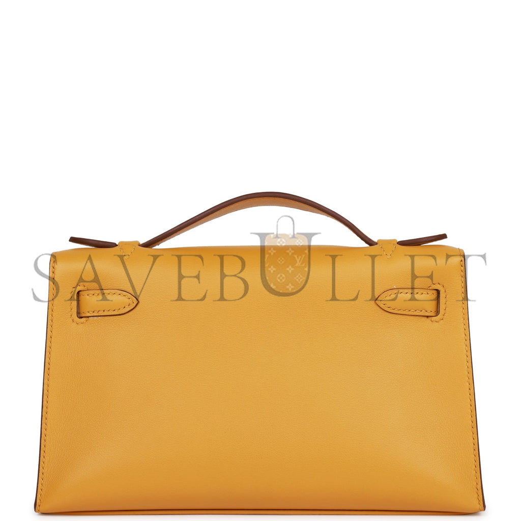 HERMES KELLY POCHETTE JAUNE AMBRE SWIFT GOLD HARDWARE  (22*12*13cm)