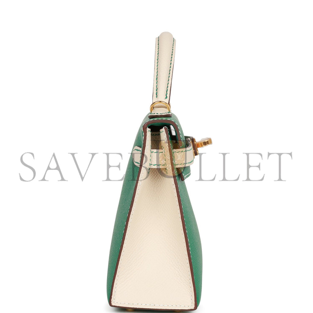 HERMES SPECIAL ORDER (HSS) KELLY MINI SELLIER 20 VERT JADE AND CRAIE EPSOM GOLD HARDWARE (19*12*5.5cm)