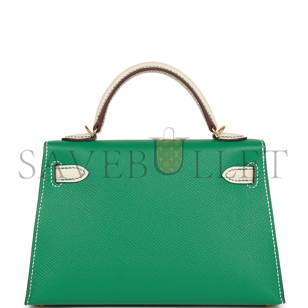 HERMES SPECIAL ORDER (HSS) KELLY MINI SELLIER 20 VERT JADE AND CRAIE EPSOM GOLD HARDWARE (19*12*5.5cm)