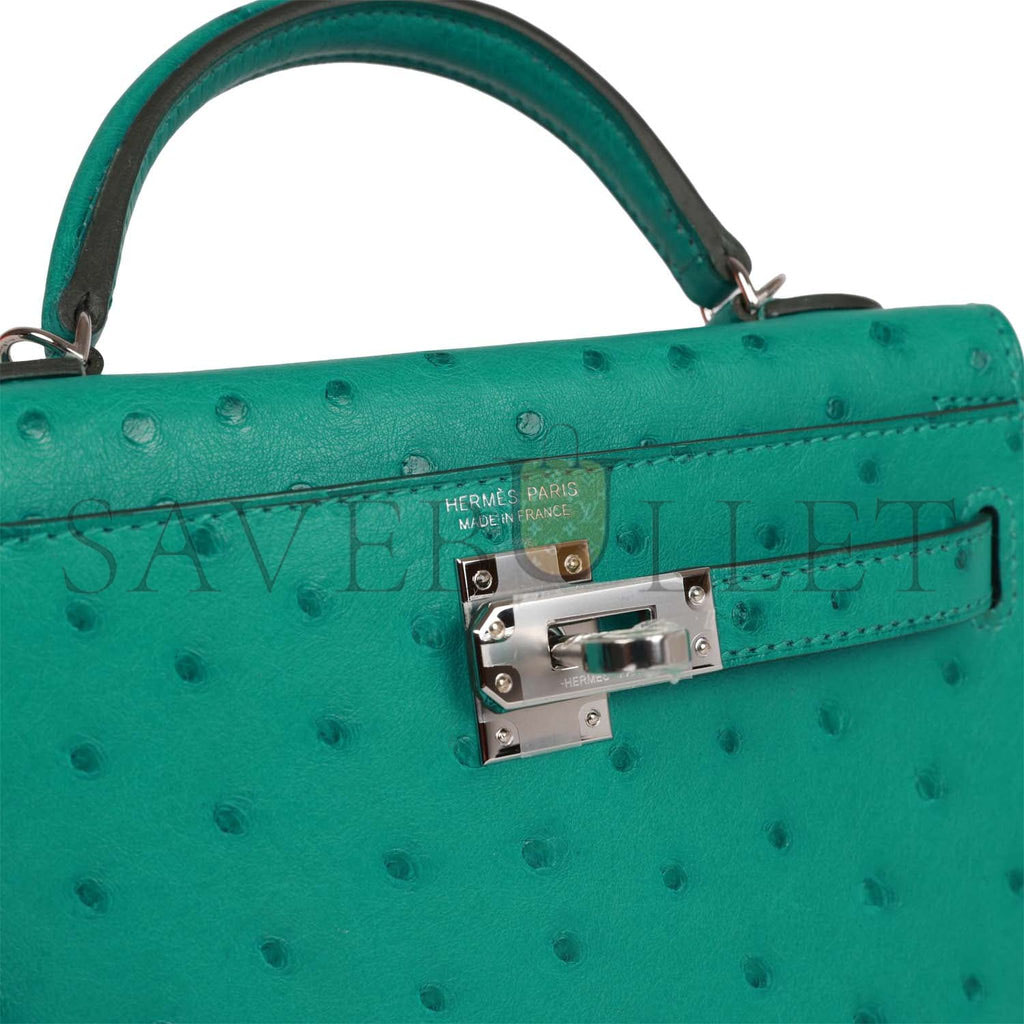 HERMES MINI KELLY SELLIER 20 VERT VERONE OSTRICH PALLADIUM HARDWARE(19*12*5.5cm)