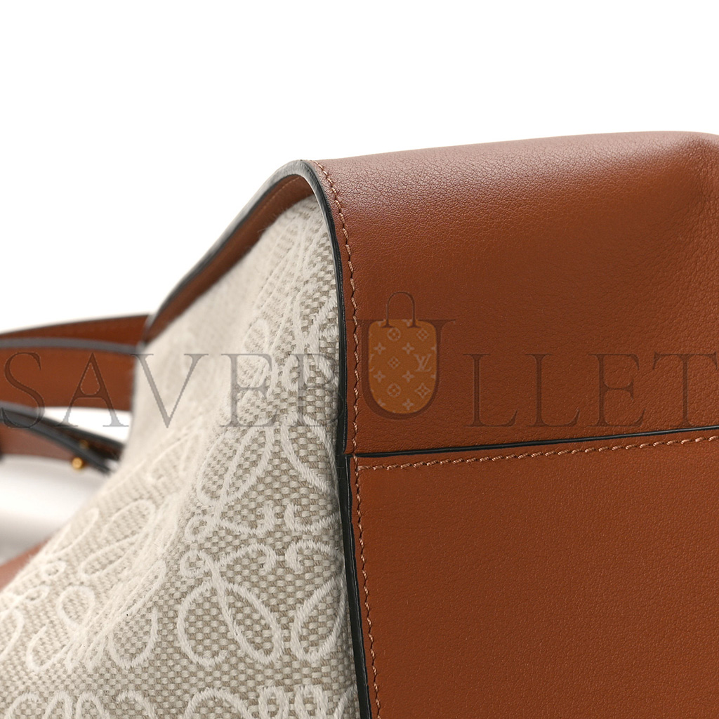 LOEWE CALFSKIN CANVAS ANAGRAM SMALL HAMMOCK SHOULDER BAG ECRU TAN (30*25*13.5cm)