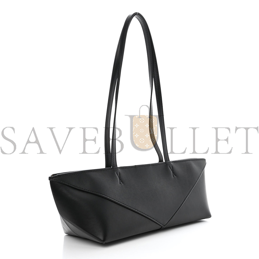 LOEWE SHINY CALFSKIN MINI CROPPED PUZZLE FOLD TOTE BLACK (28*13*13cm)