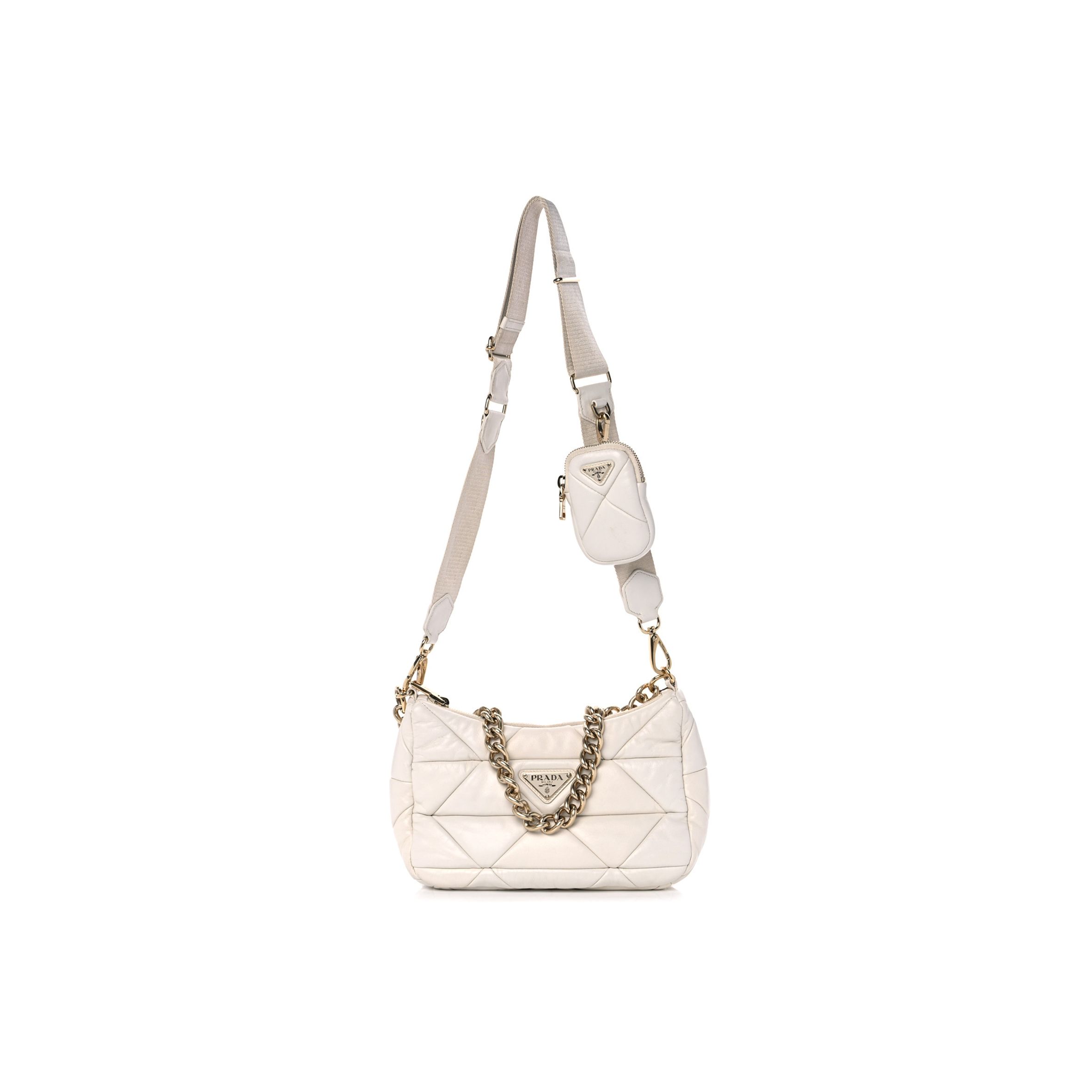 PRADA NAPPA NYLON QUILTED PATCHWORK SYSTEM FLAP BAG WHITE (20*15*8cm)