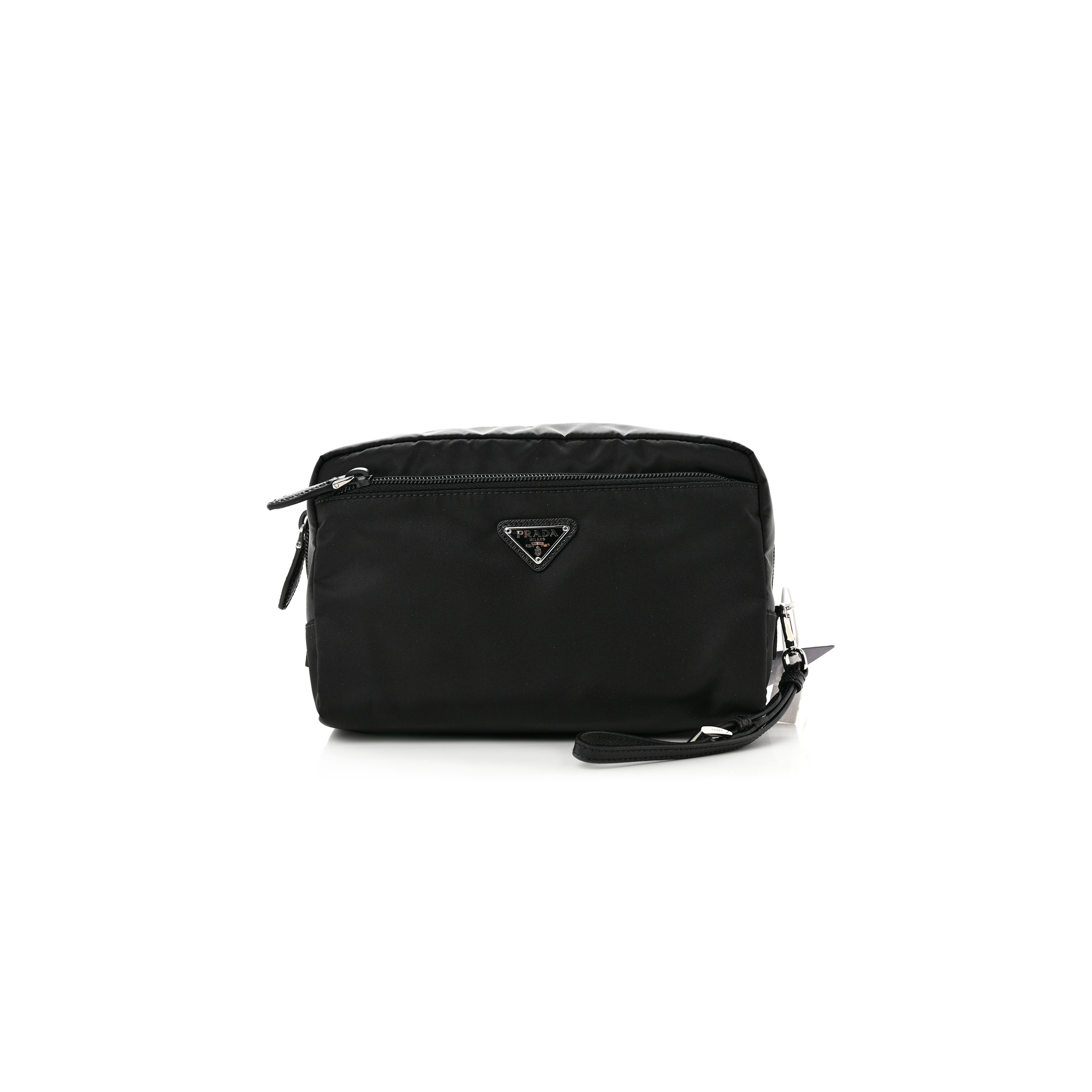 PRADA RE-NYLON SAFFIANO POUCH WRISTLET BLACK (25*13*11cm)