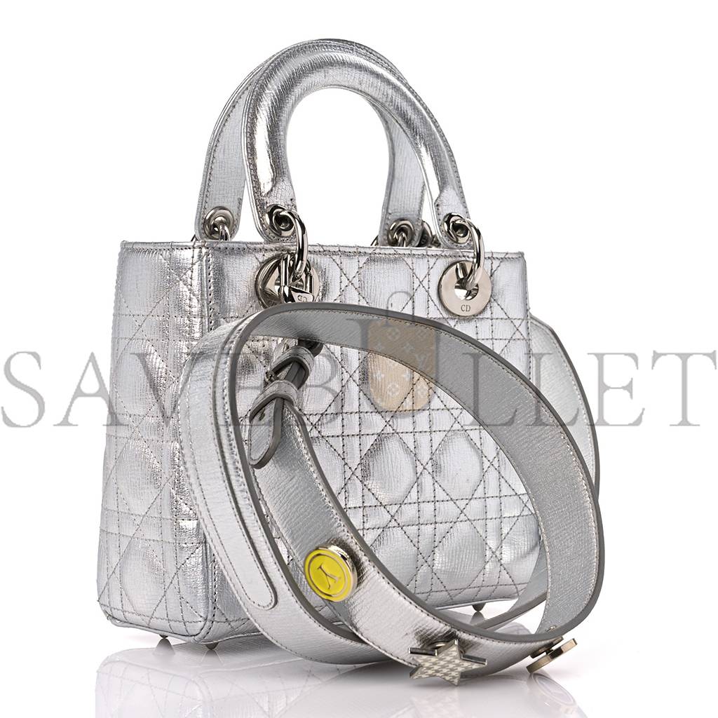 DIOR METALLIC GRAINED CALFSKIN CANNAGE SMALL MY LADY DIOR SILVER (20*18*8.3cm)