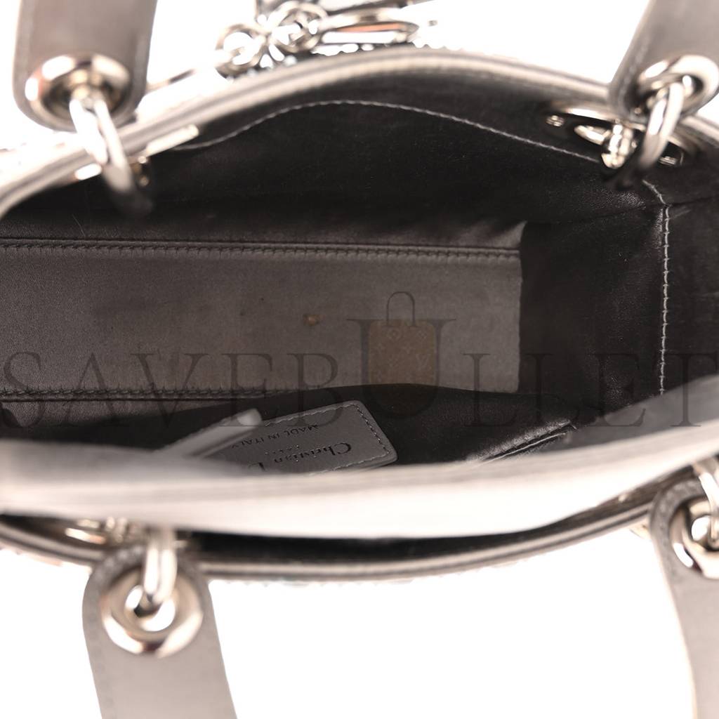 DIOR SATIN CRYSTAL CANNAGE MINI LADY DIOR GRAY (17*15*7cm)