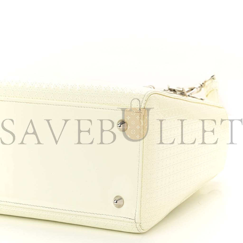 DIOR PATENT MICRO-CANNAGE MEDIUM LADY DIOR WHITE (23*20*12.1cm)