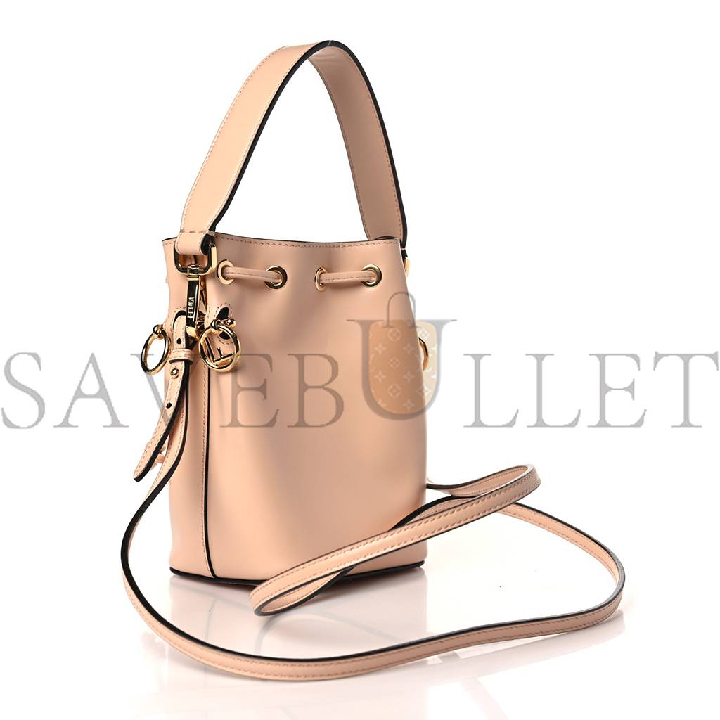 FENDI VITELLO KING F IS FENDI LOGO EMBOSSED MINI MON TRESOR BUCKET BAG LIGHT ROSE (11*10*10cm)