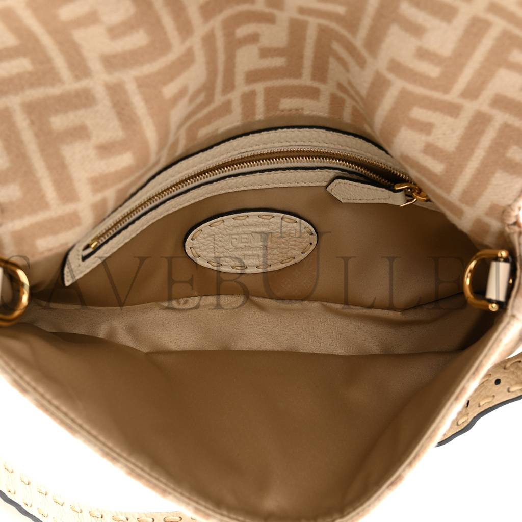 FENDI WOOL CUOIO ROMANO SELLERIA FF 1974 BAGUETTE 1997 BEIGE CAMMELLO CAMELIA (27*14*4cm)