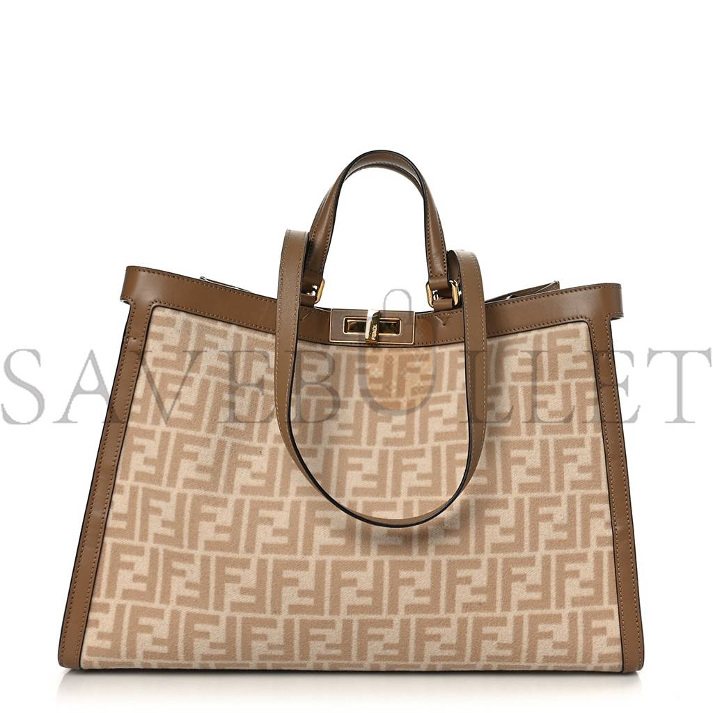 FENDI WOOL VITELLO KING SETA FF 1974 MEDIUM PEEKABOO X-TOTE BEIGE CAMMELLO SAND (41*29*15cm)